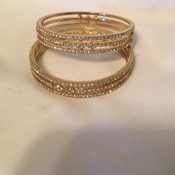 Set Of Two(2) Beautiful Crystal/ Goldtone Bangles - Picture 3 of 3